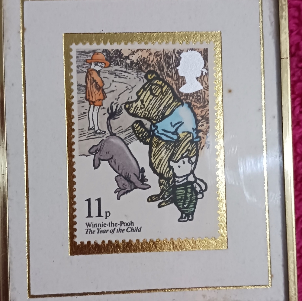 Winnie the Pooh Stamp Art with Gold Accents. Wear And Tear.